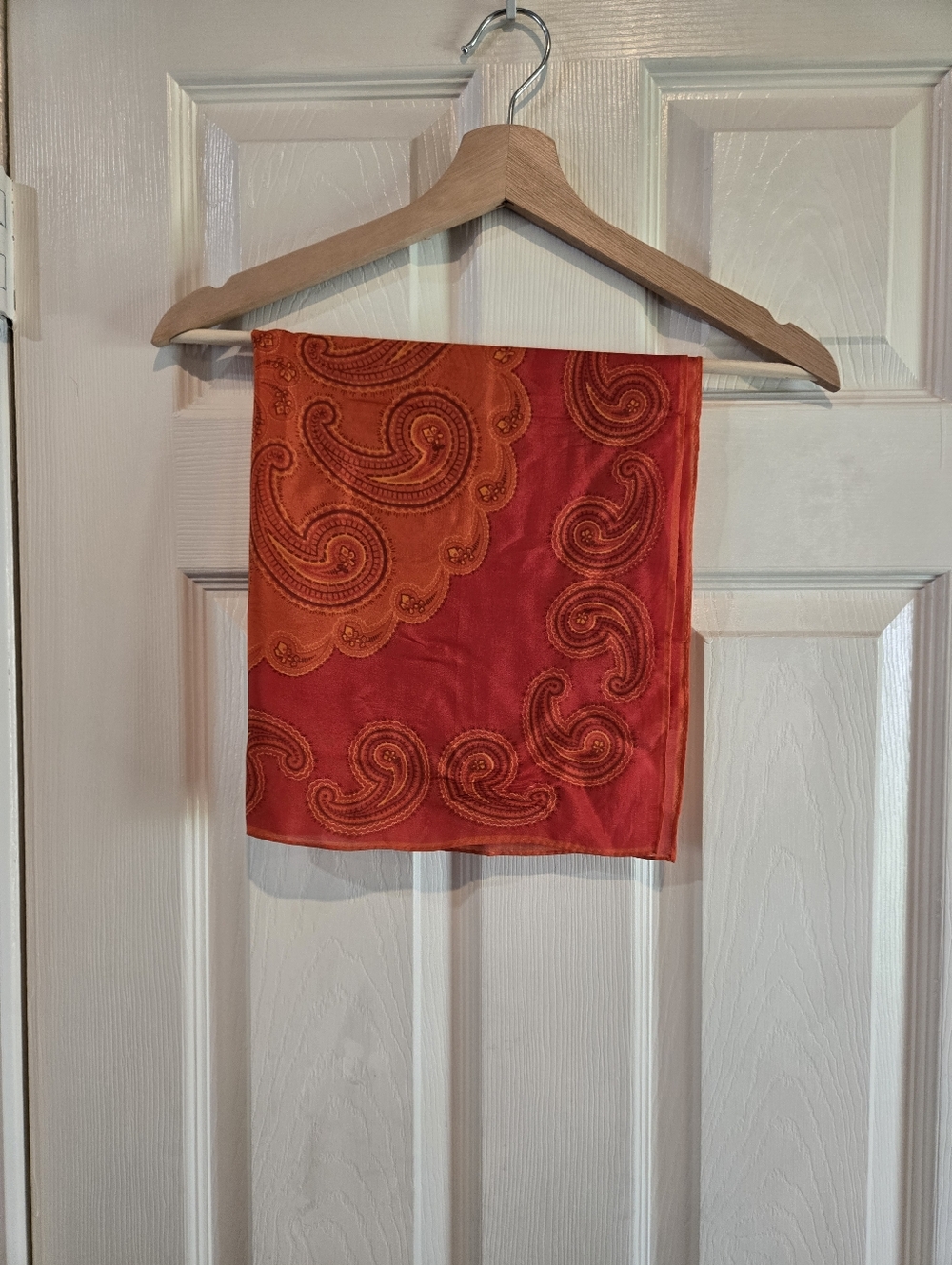 Vintage Silk Blend Scarf Made in Japan Red Orange Paisley Square Boho